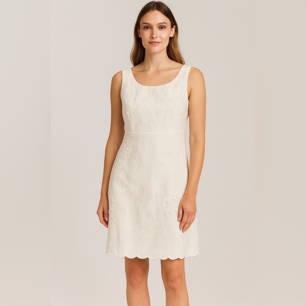 NWT Donna Ricco New York‎ Linen-Blend Embroidered Sheath Dress 8P White Classic